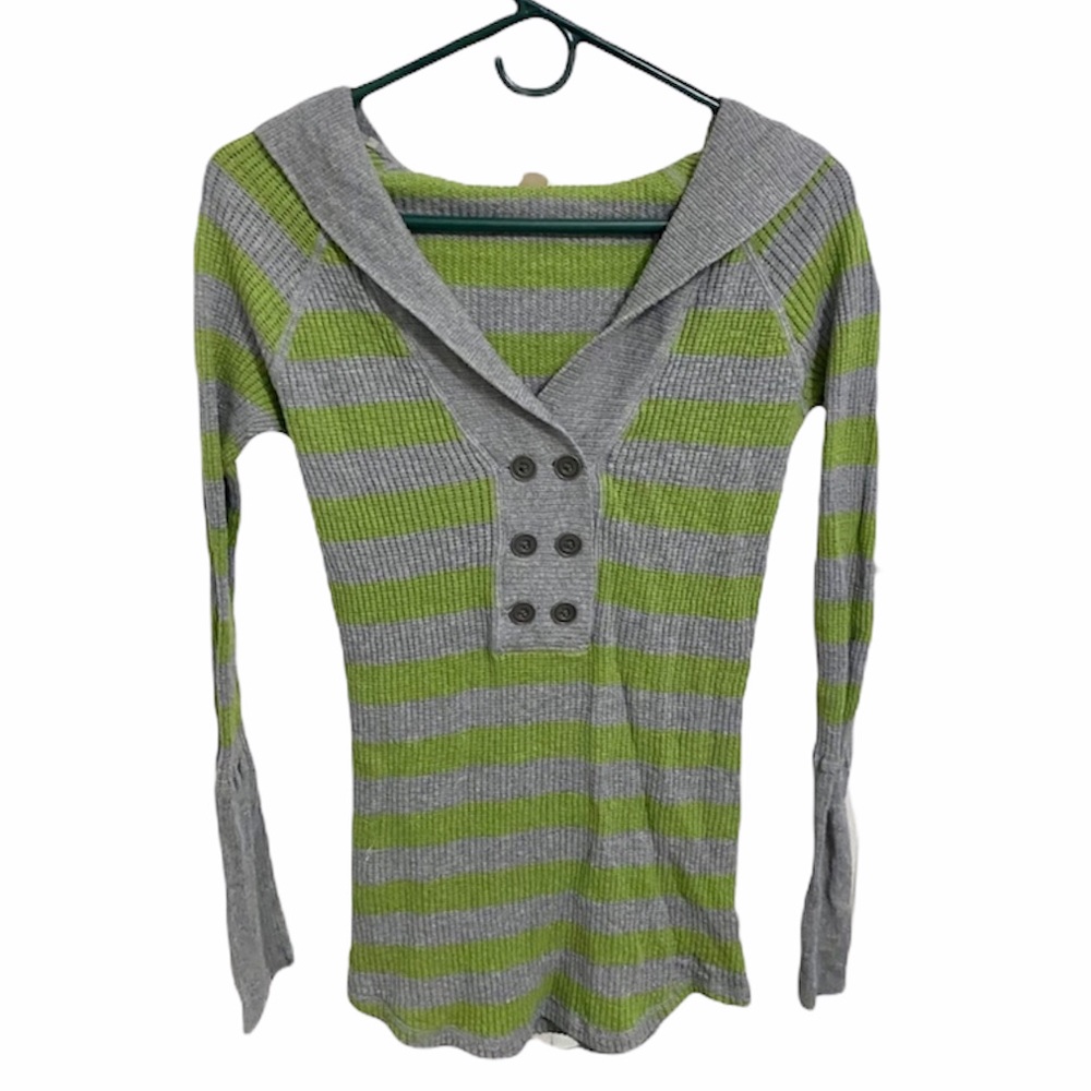 MOSSIMO gray & green striped sweater w/ hoodie